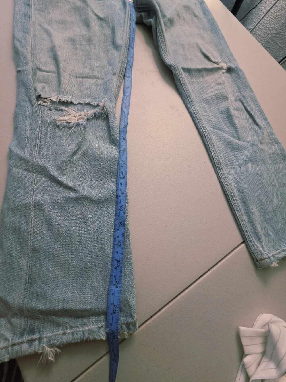 AGOLDE Light Blue High-Rise Straight-Leg Jeans with Knee Distress